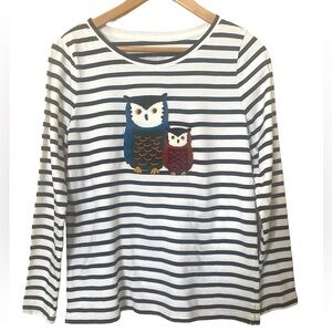 🩷Talbots striped long sleeve owl top Fall black and white sz Medium women